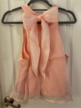 Pink Halter Neck Back Tie Bow Top - XL